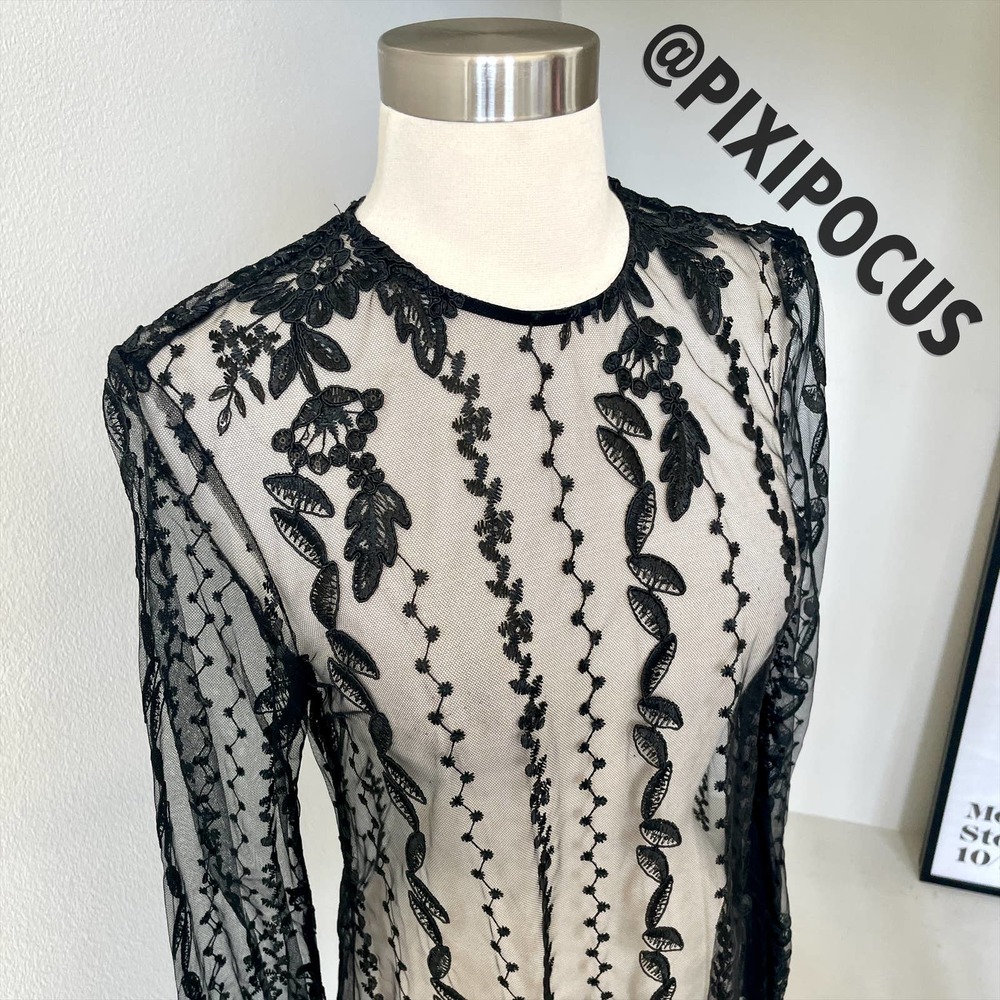 ZARA EMBROIDERED SEMI-SHEER DRESS TULLE BLACK - Picture 7 of 16